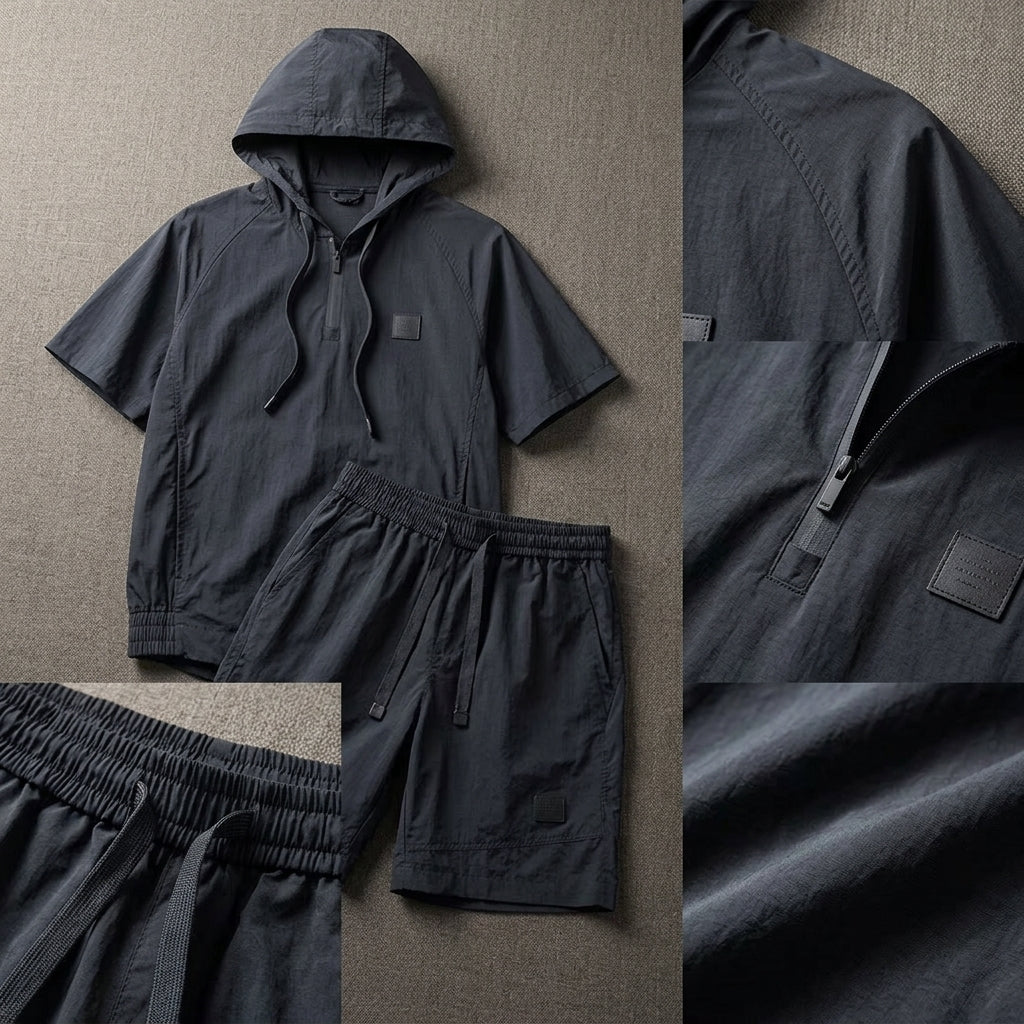 Men's Summer Lightweight Breathable Sun Protection Hooded Short Sleeve Shorts Two-Piece Set  Drako™️