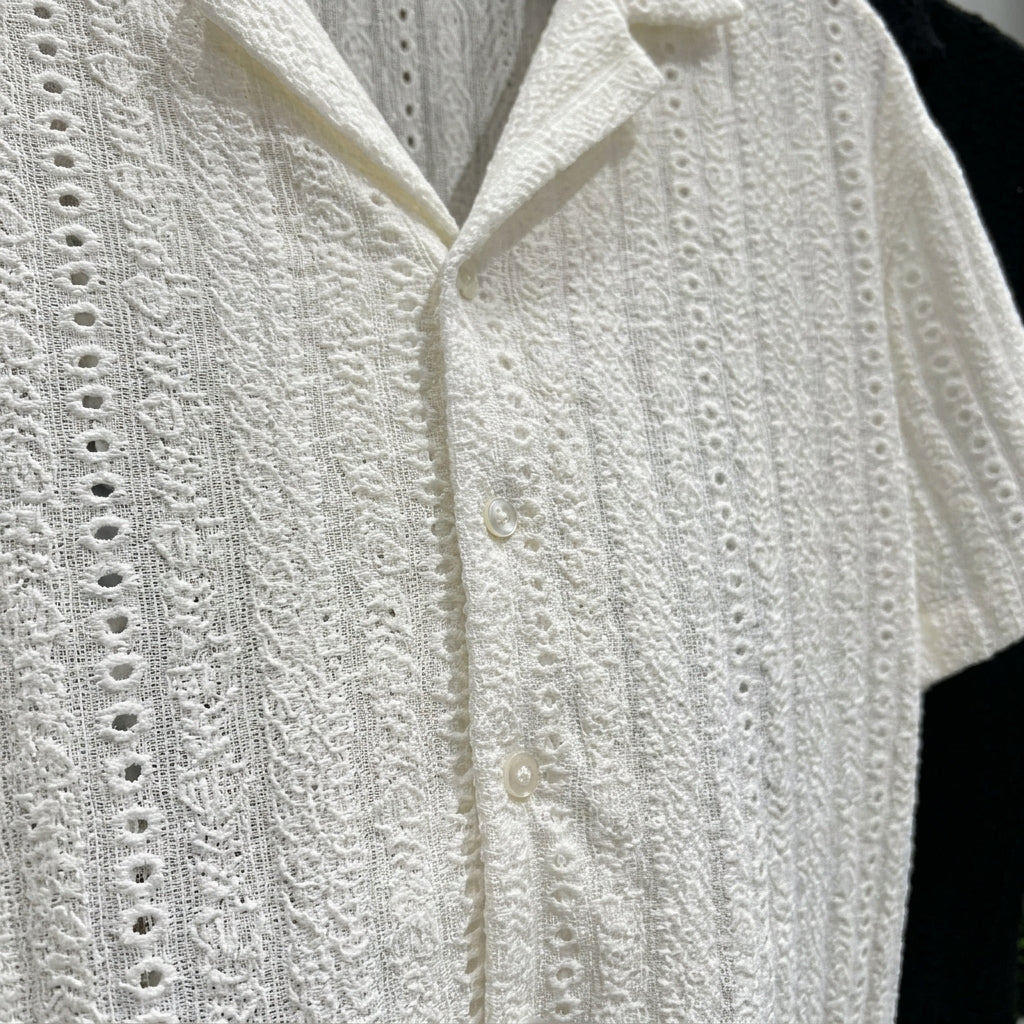 Men's White Hollow Short Sleeve Shirt  Drako™️