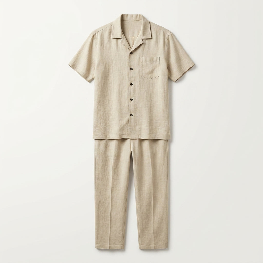 Men's Linen Short-Sleeved Shirt & Long Pants Set  Drako™️
