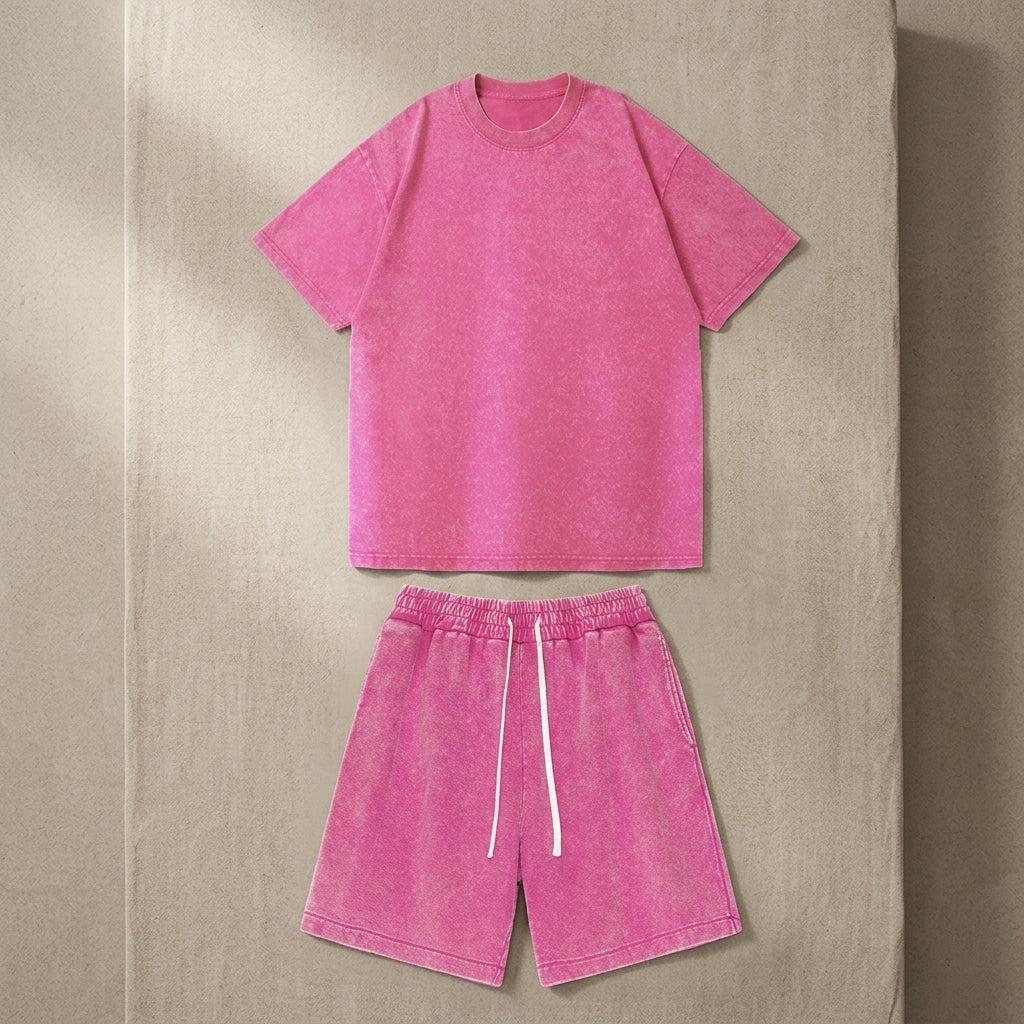 2025 Summer Washed Vintage Cotton Short Sleeve Shorts Casual Set for Men  Drako™️