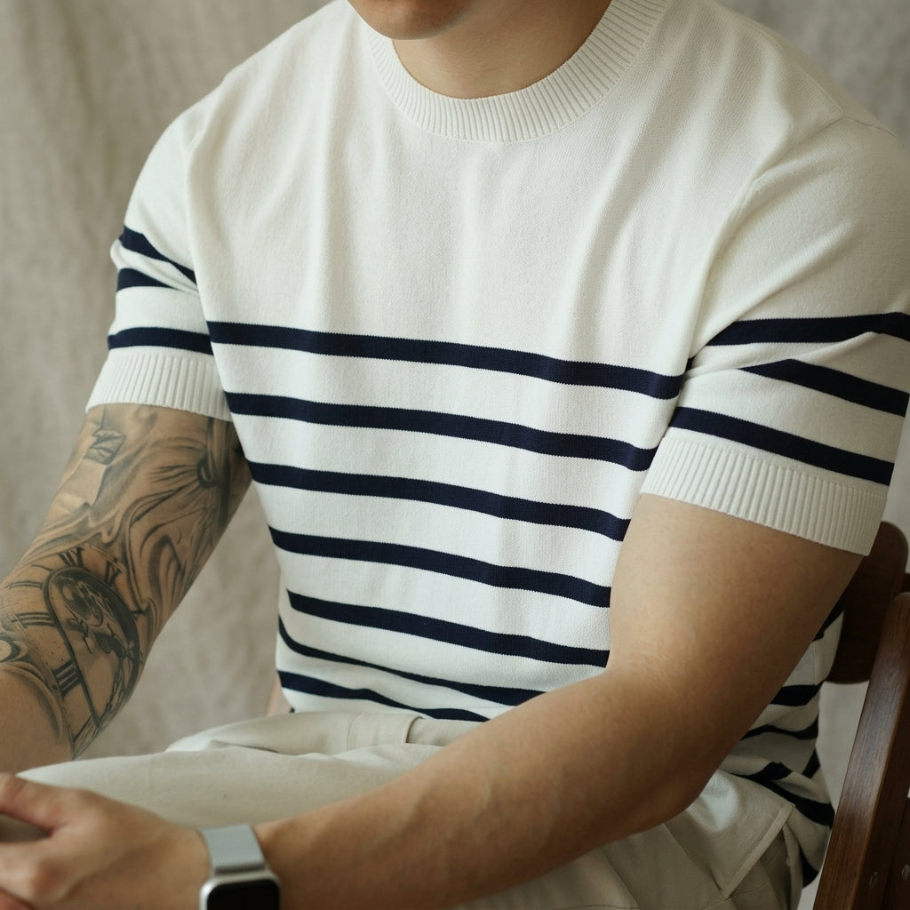 Men's Round Neck Striped Knitted Short Sleeve T-Shirt  Drako™️