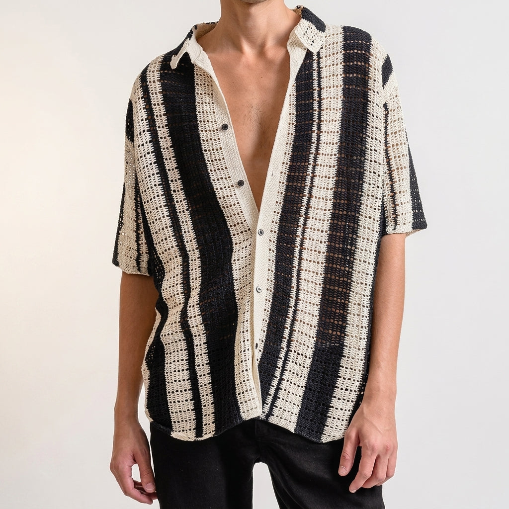 VSCOO Men's Ice Silk Hollow Short Sleeve Cardigan  Drako™️