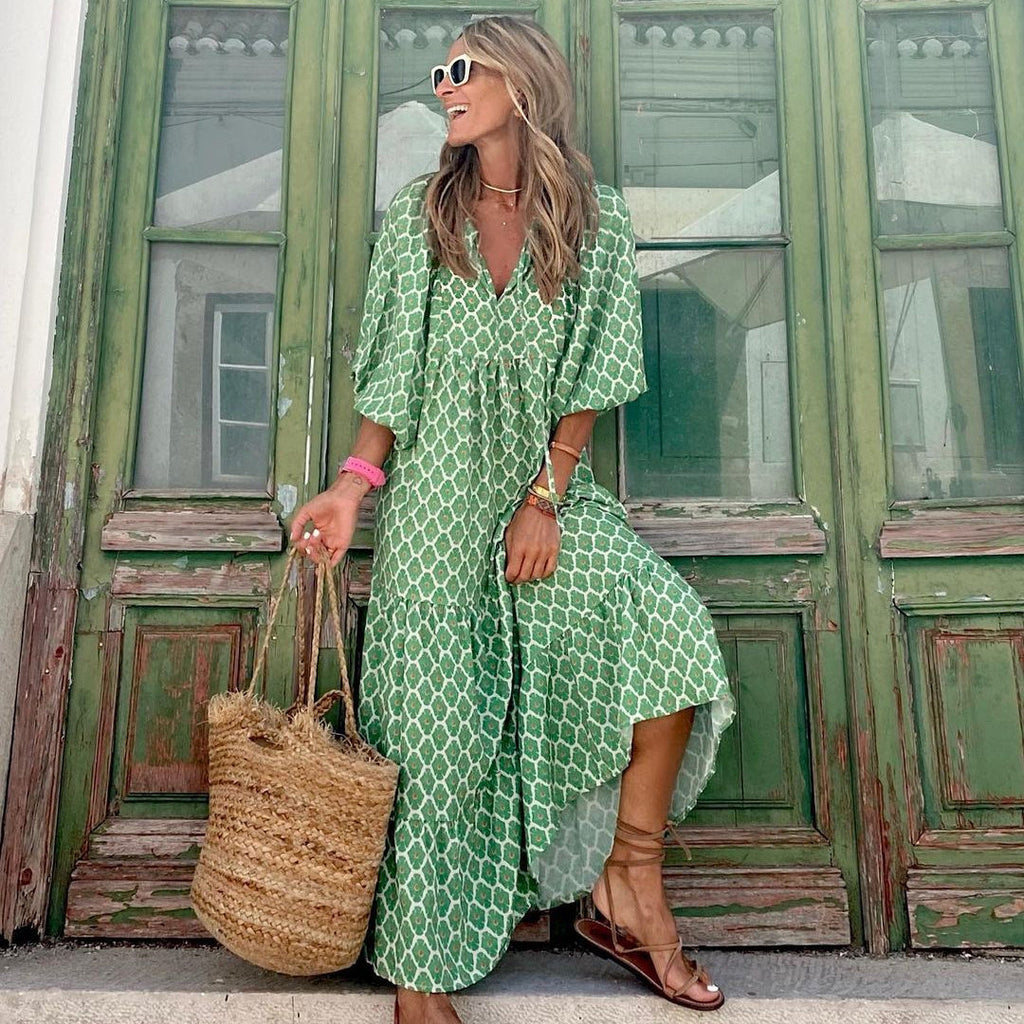 Green vintage bohemian floral printed robe  Drako Watches