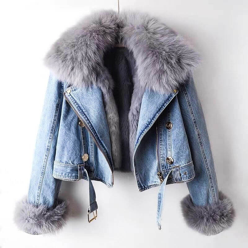 Clara Elegant Denim and Fur Jacket  Drako Watches