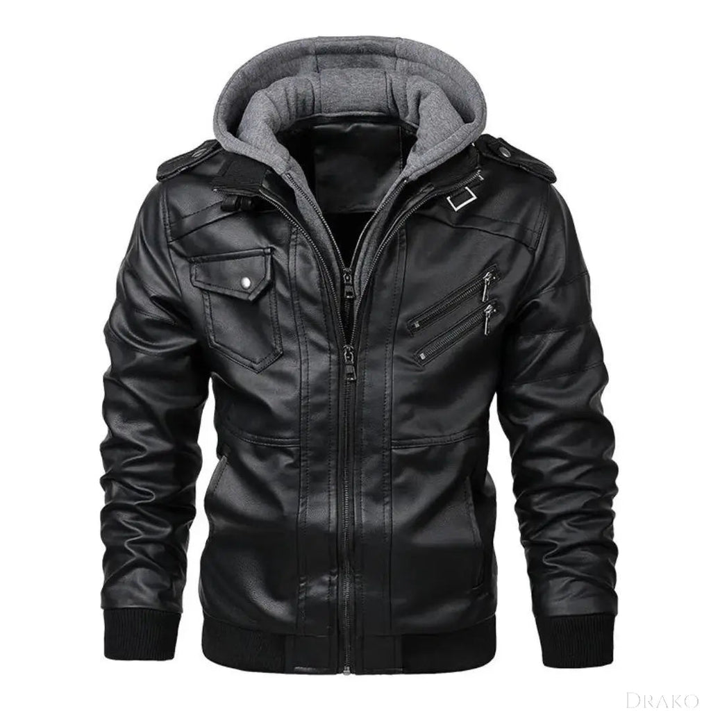 Griffin Men’s Leather Hooded Jacket  Drako Watches