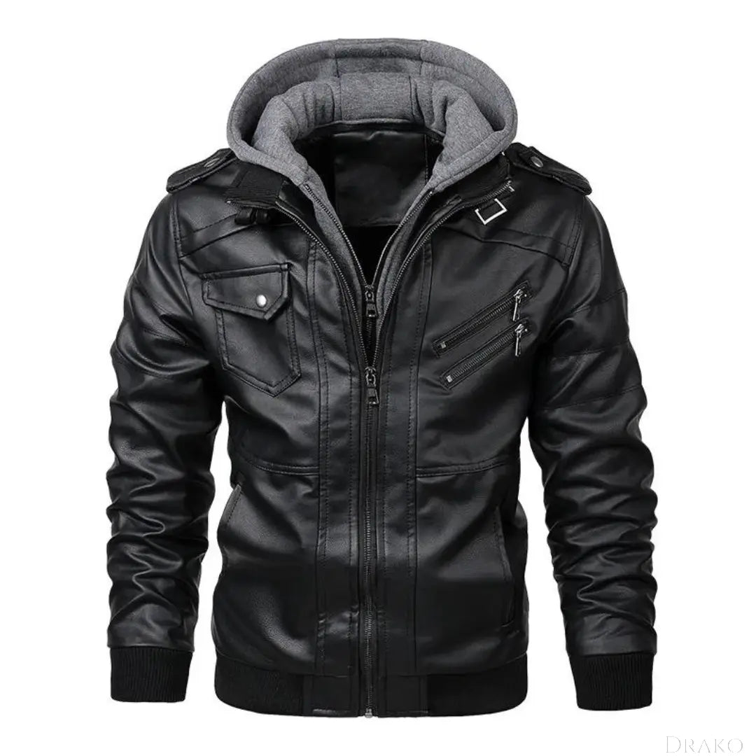 Griffin Men’s Leather Hooded Jacket  Drako Watches