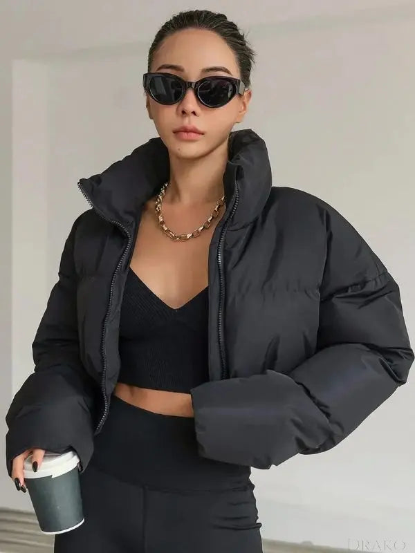 Liora Women’s Cropped Quilted Puffer Jacket  Drako Watches
