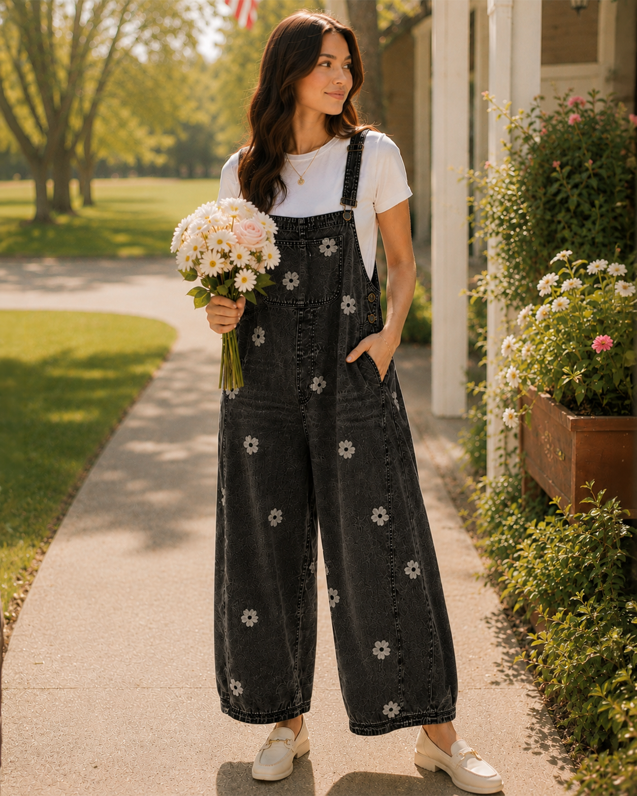 Lucca Floral Denim Overalls