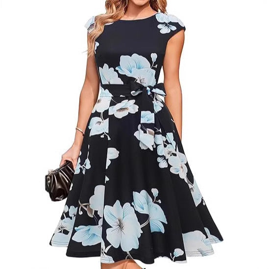 Élodie – Chic Midi Dress with Waist Bow  Drako Watches