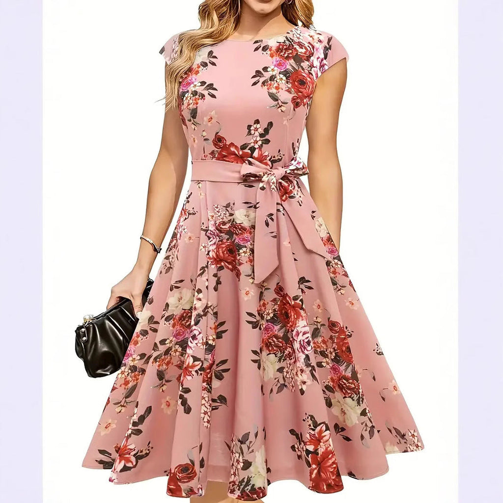 Élodie – Chic Midi Dress with Waist Bow  Drako Watches