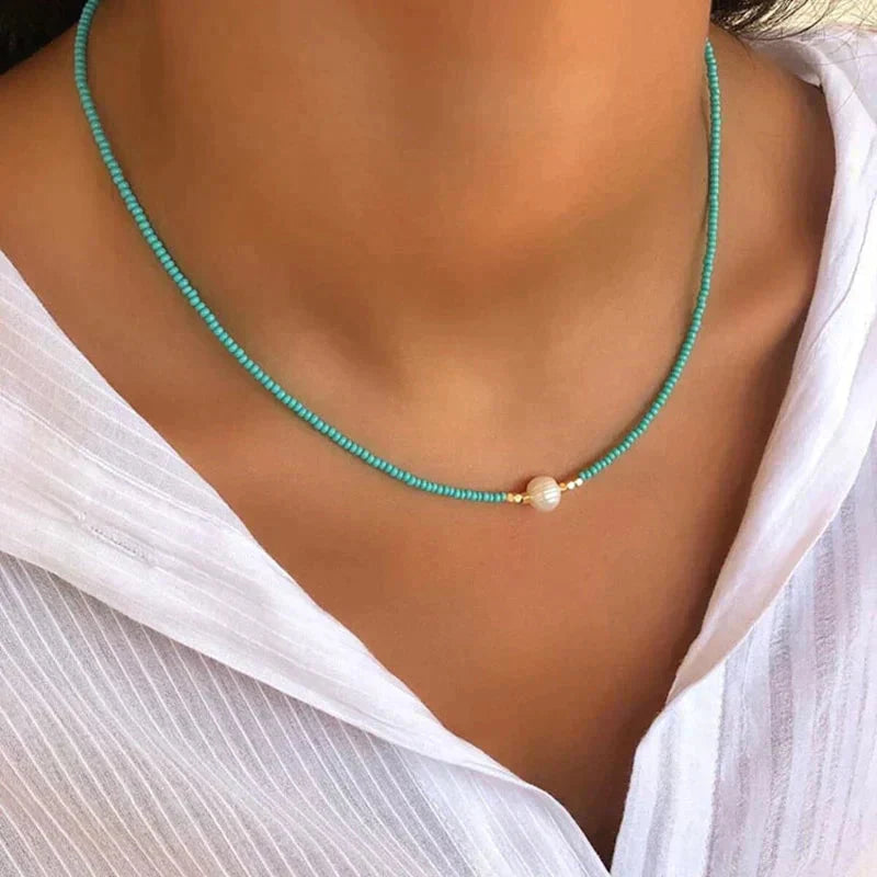 Necklace for Women | Freshwater Pearl Centerpiece | Handcrafted Beaded Design | Elegant Everyday Wear  Drako™️