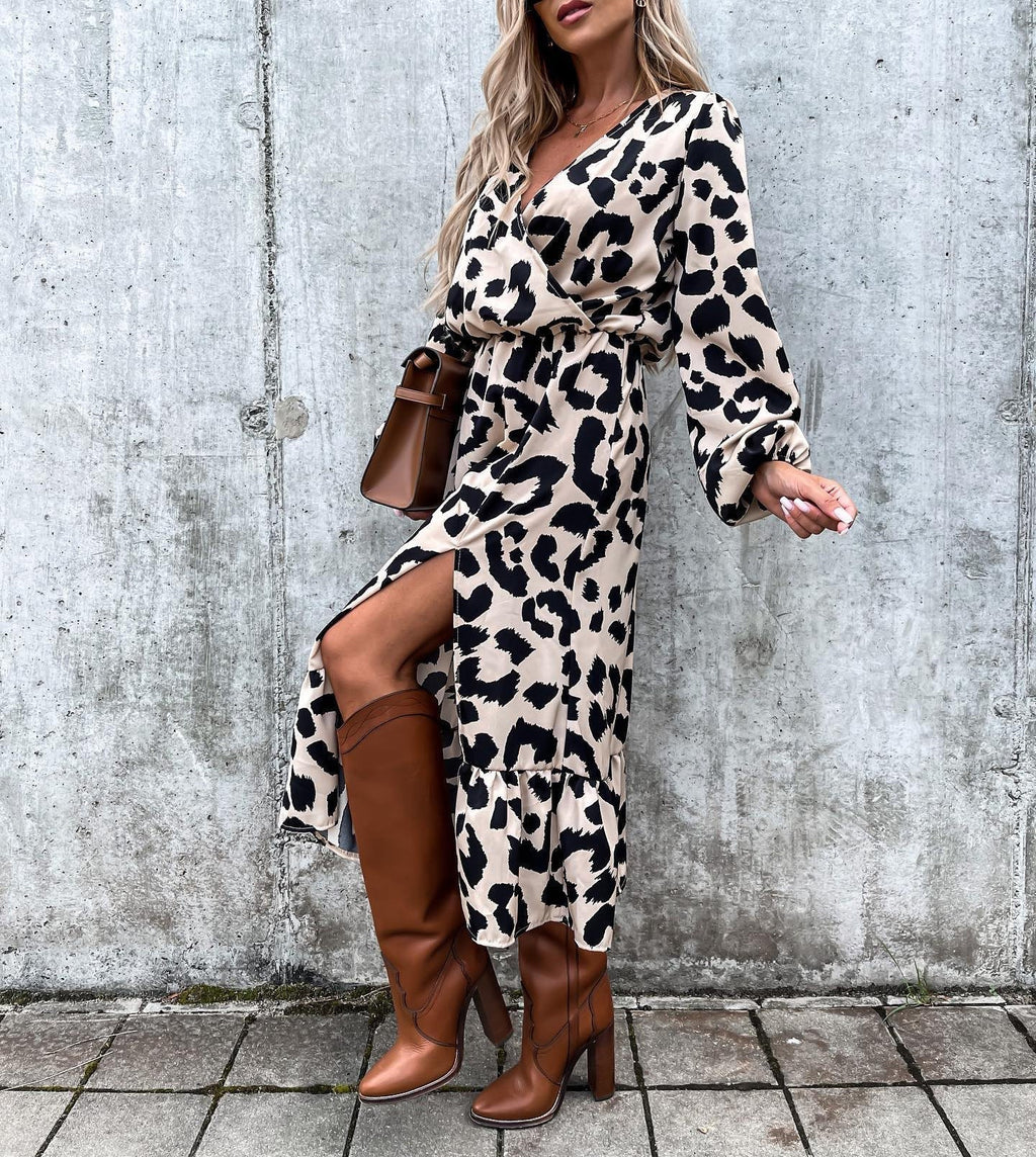 Long printed split leopard dress  Drako Watches