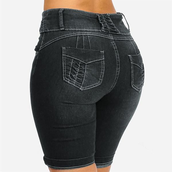 Mid Rise Buttons Stretch Denim Shorts - Clearance Sale  Drako™️