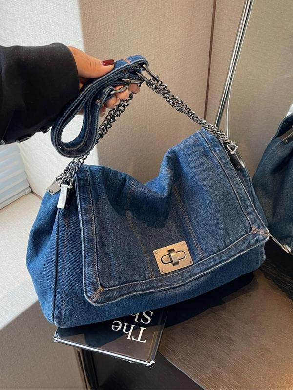 Verona Denim Chain Shoulder Bag  Drako™️
